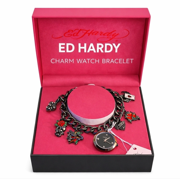 NEW! Ed Hardy Charm Watch Bracelet – New w/ Box, Tattoo Charms - Picture 1 of 10